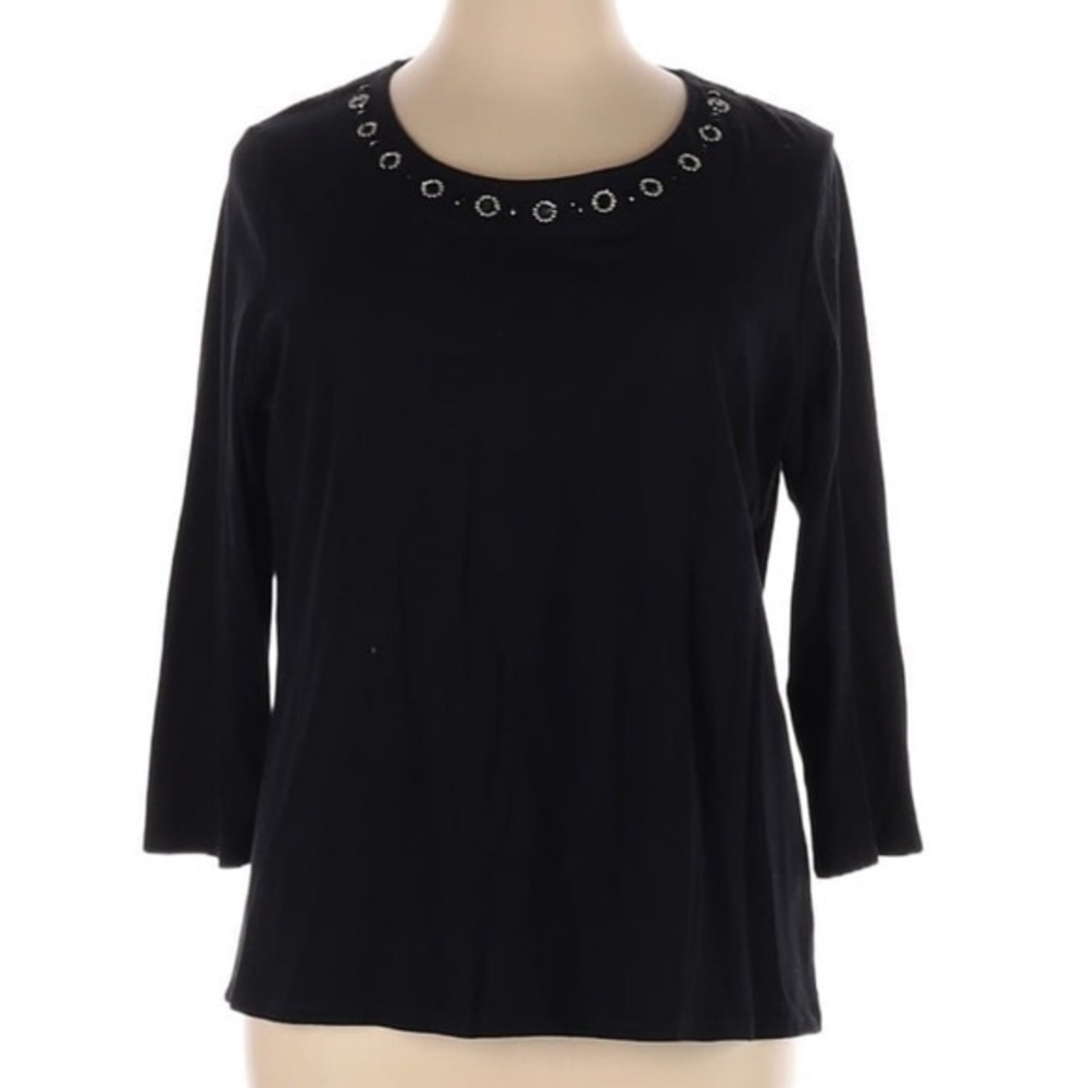 Talbots black long sleeve blouse with beaded collar 1X